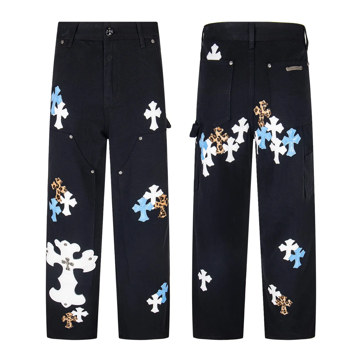 P270 Chrome Hearts/Chrome Hearts 25FW CH Workwear Logging Large Cross Leather Jeans Limited Edition Chrome Hearts are the most popular pants in color. Made of beaded canvas fabric, heavy washing makes the upper body of the fabric more textured and the pants are tall and straight! The three-dimensional cutting of the whole trousers is a masterpiece! The hardware is customized by zp. The beaded canvas fabric is thick and soft after being washed. It has good breathability. Customized small leather label. Unique design. The details are simple and elegant, and the workmanship is exquisite. The whole trousers are neatly routed and the details are in place! It’s so cool that both men and women can easily control the genderless trend! Style number: 1719# Color: black Size: 28 30 32 34 36